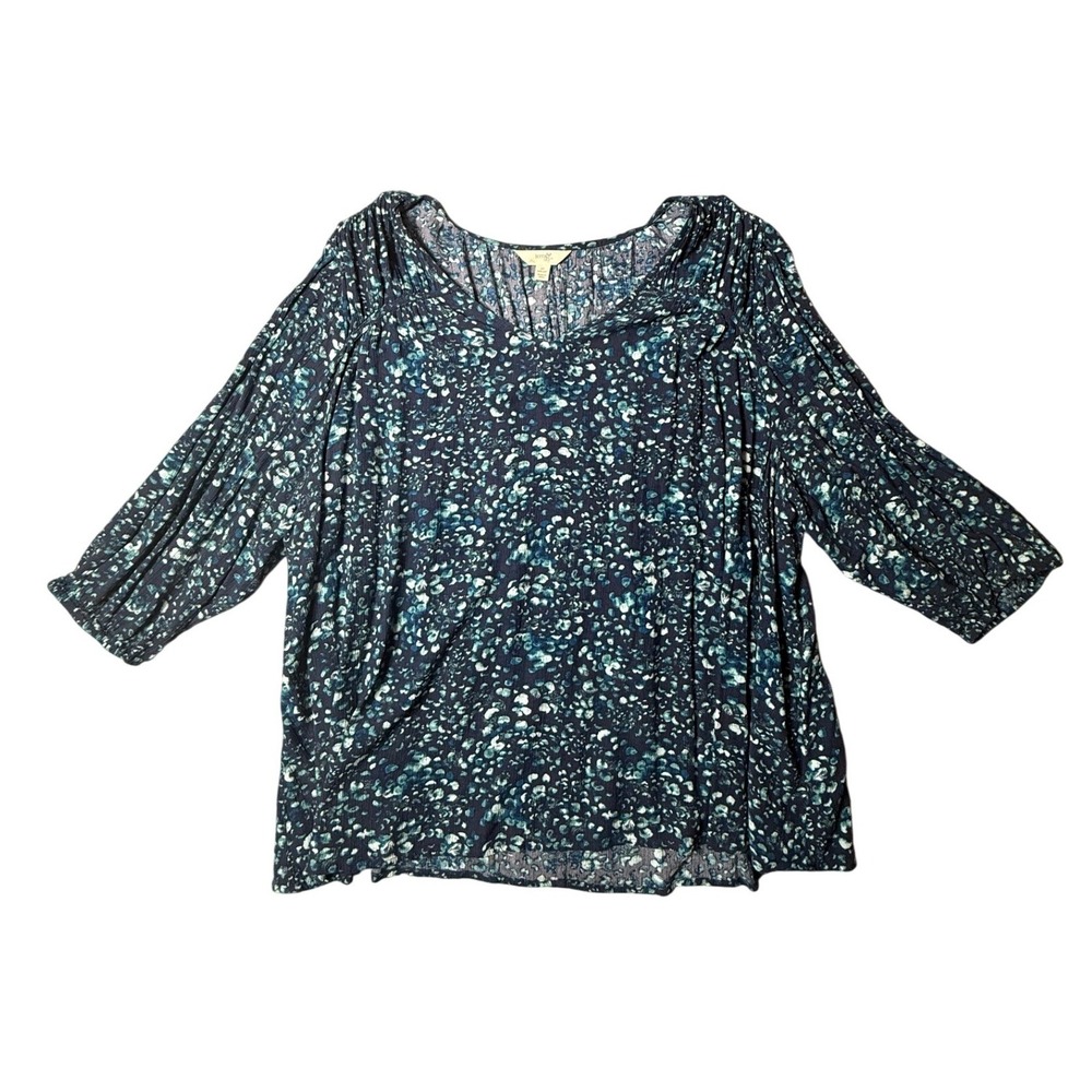 Terra & Sky Blue Green Abstract Print V-Neck 3/4 Sleeve Blouse 2X‎ 20W-22W